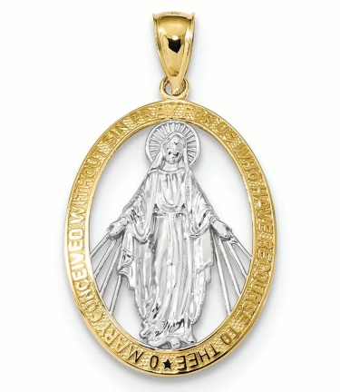 Oval Miraculous Medal Necklace with Light Enamel